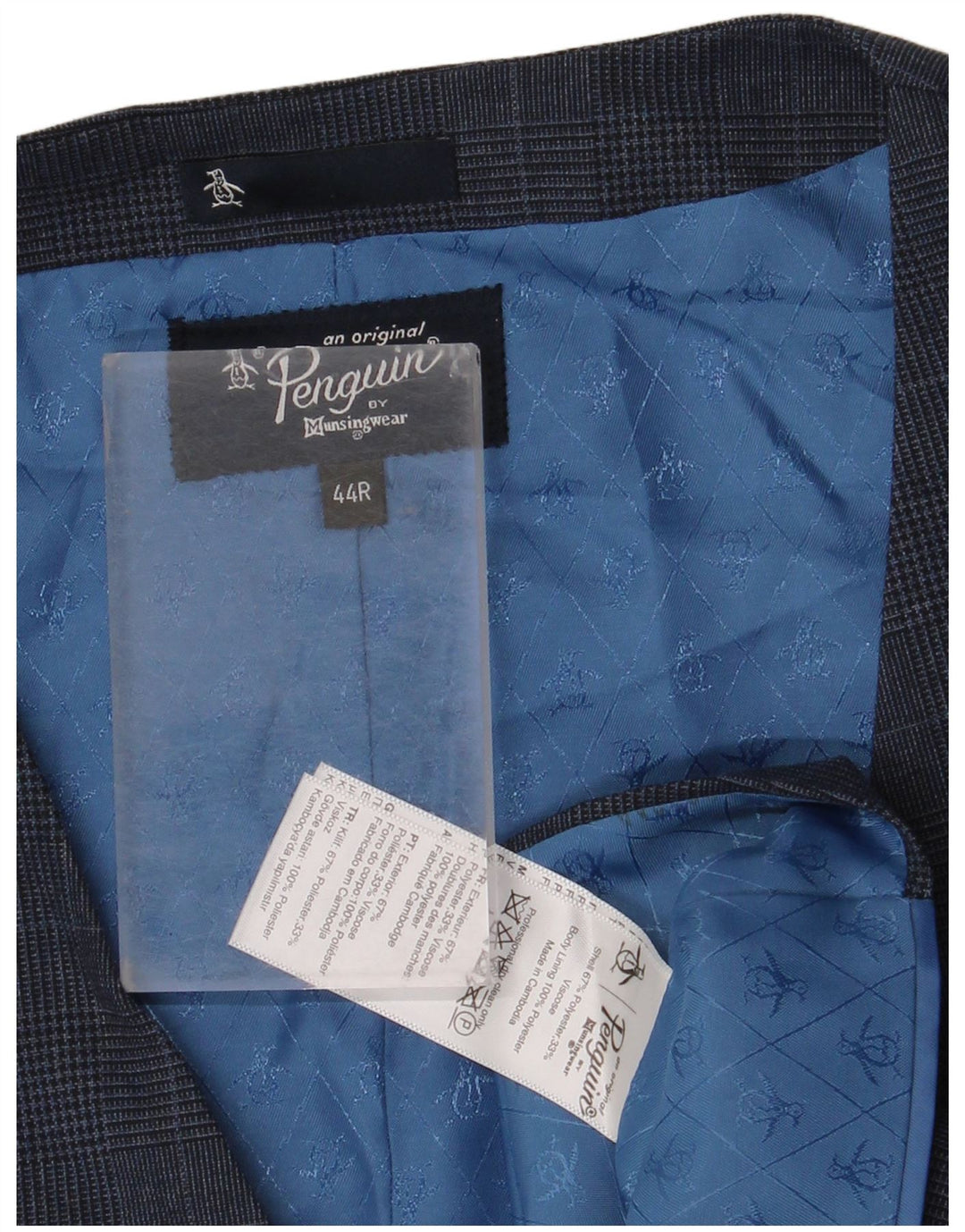 Penguin Mens Waistcoat UK 44 2XL Blue Houndstooth Polyester