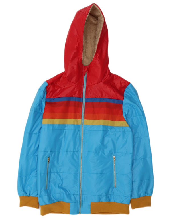 Vintage Womens Hooded Windbreaker Jacket UK 14 Medium Blue Colourblock