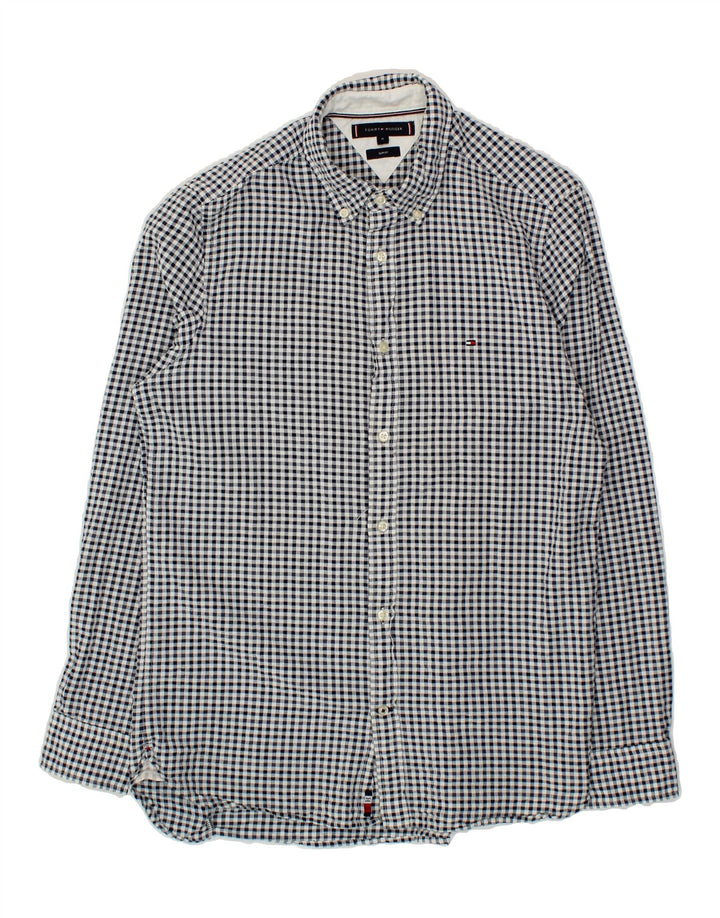 TOMMY HILFIGER Mens Slim Fit Shirt Medium Black Gingham Cotton Vintage Tommy Hilfiger and Second-Hand Tommy Hilfiger from Messina Hembry 
