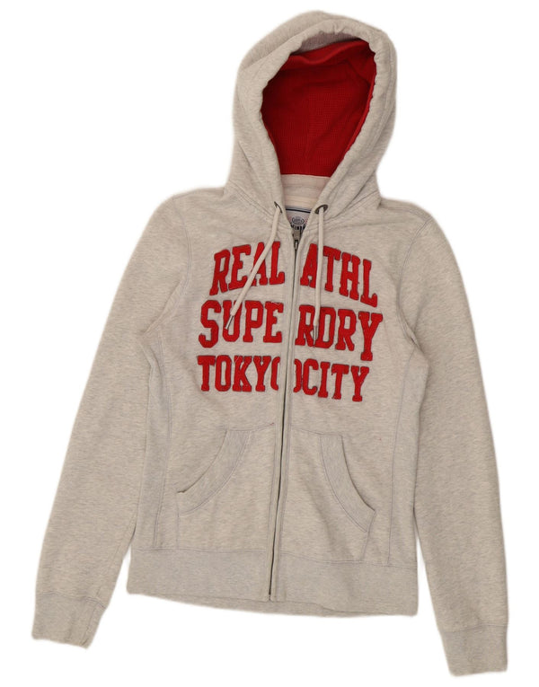 Superdry Womens Graphic Zip Hoodie Sweater UK 12 Medium Grey Cotton