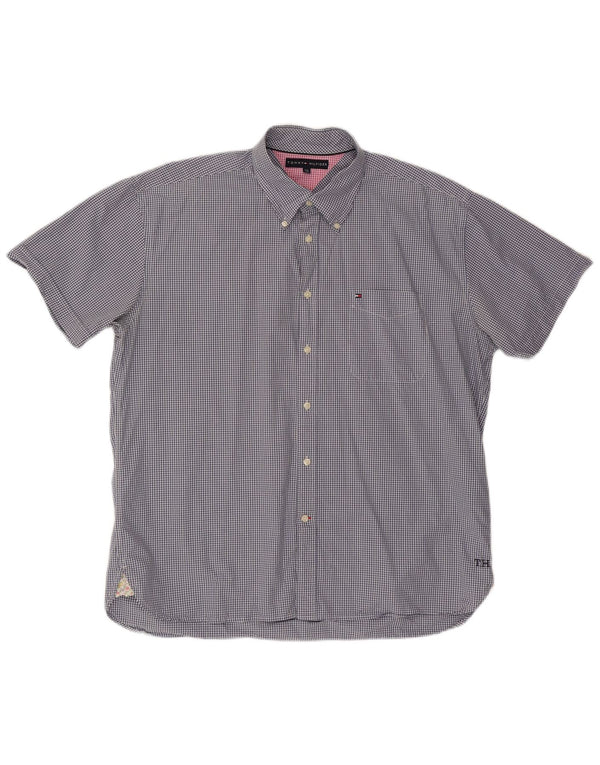 TOMMY HILFIGER Mens Short Sleeve Shirt 2XL Blue Gingham Cotton