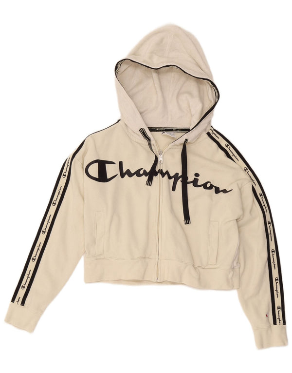 Champion Womens Graphic Crop Zip Hoodie Sweater UK 14 Medium White