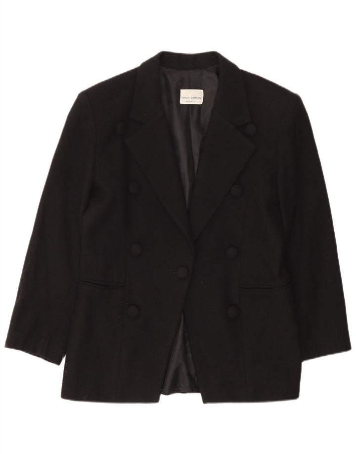 Vintage Womens 1 Button Blazer Jacket UK 14 Medium Black Wool