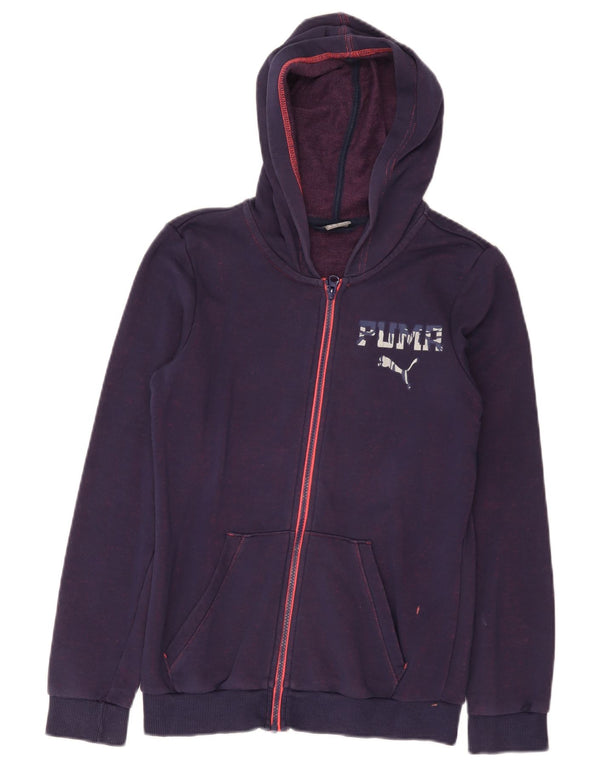 Puma Girls Graphic Zip Hoodie Sweater 13-14 Years Purple Cotton
