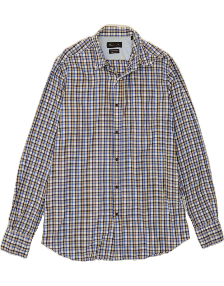 MASSIMO DUTTI Mens Shirt Medium Blue Check Cotton Vintage Massimo Dutti and Second-Hand Massimo Dutti from Messina Hembry 