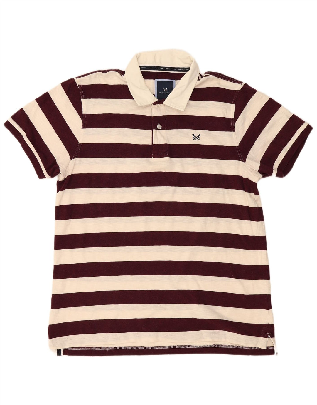 CREW CLOTHING Mens Polo Shirt XL Burgundy Striped Cotton