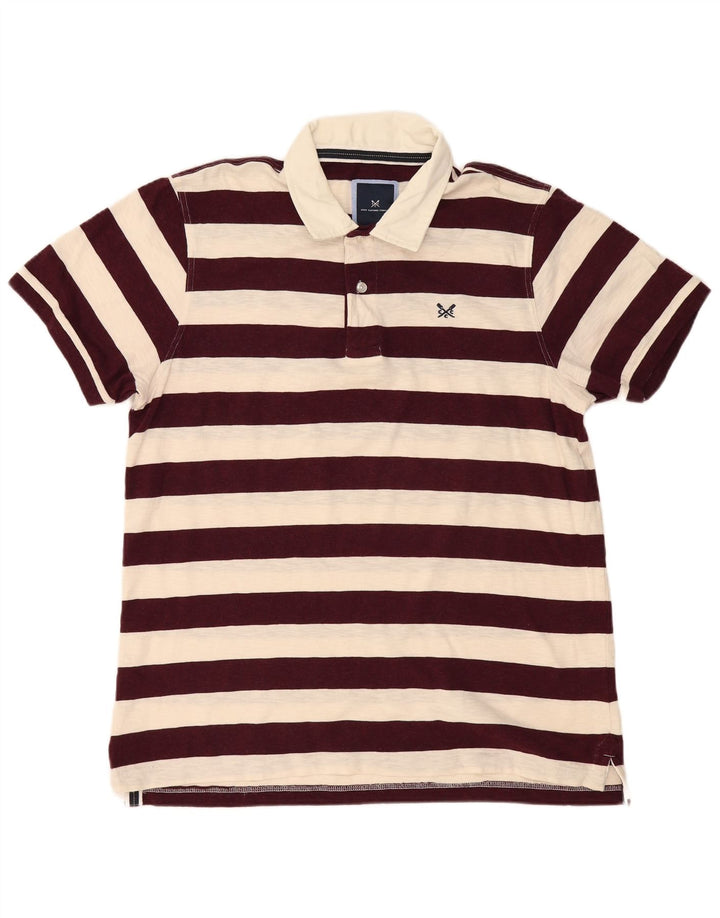 CREW CLOTHING Mens Polo Shirt XL Burgundy Striped Cotton