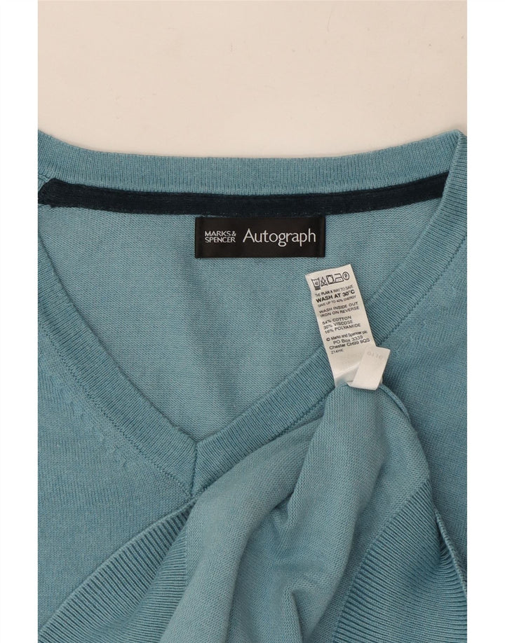 Marks & Spencer Mens Autograph V-Neck Jumper Sweater Medium Blue Cotton