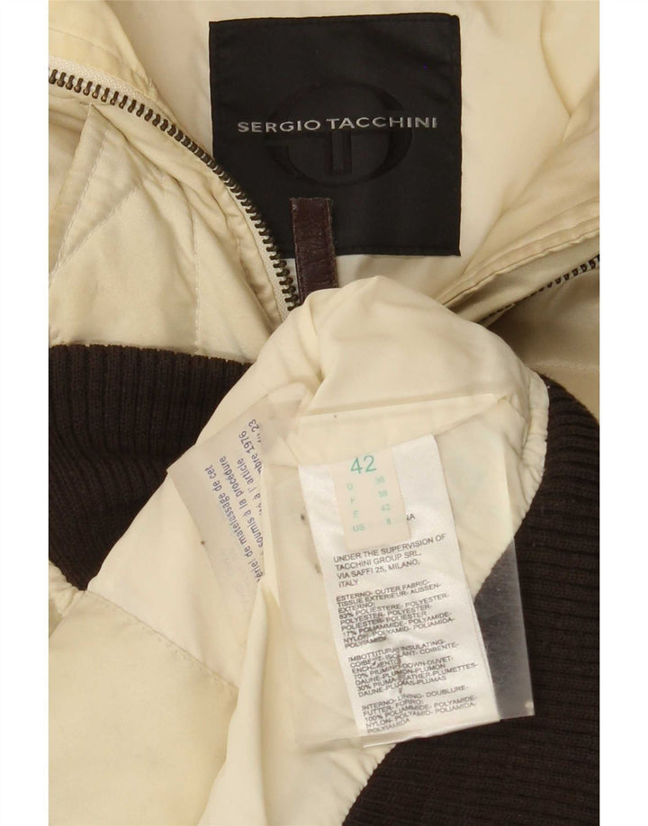 Sergio Tacchini Womens Hooded Padded Jacket IT 42 Medium Beige Colourblock