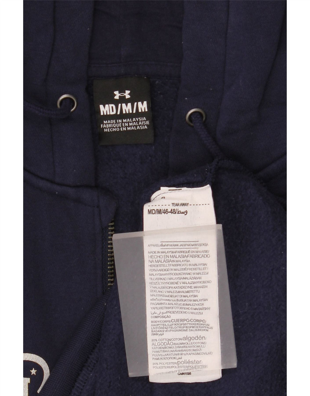 Under Armour Mens Graphic Zip Hoodie Sweater Medium Navy Blue Cotton