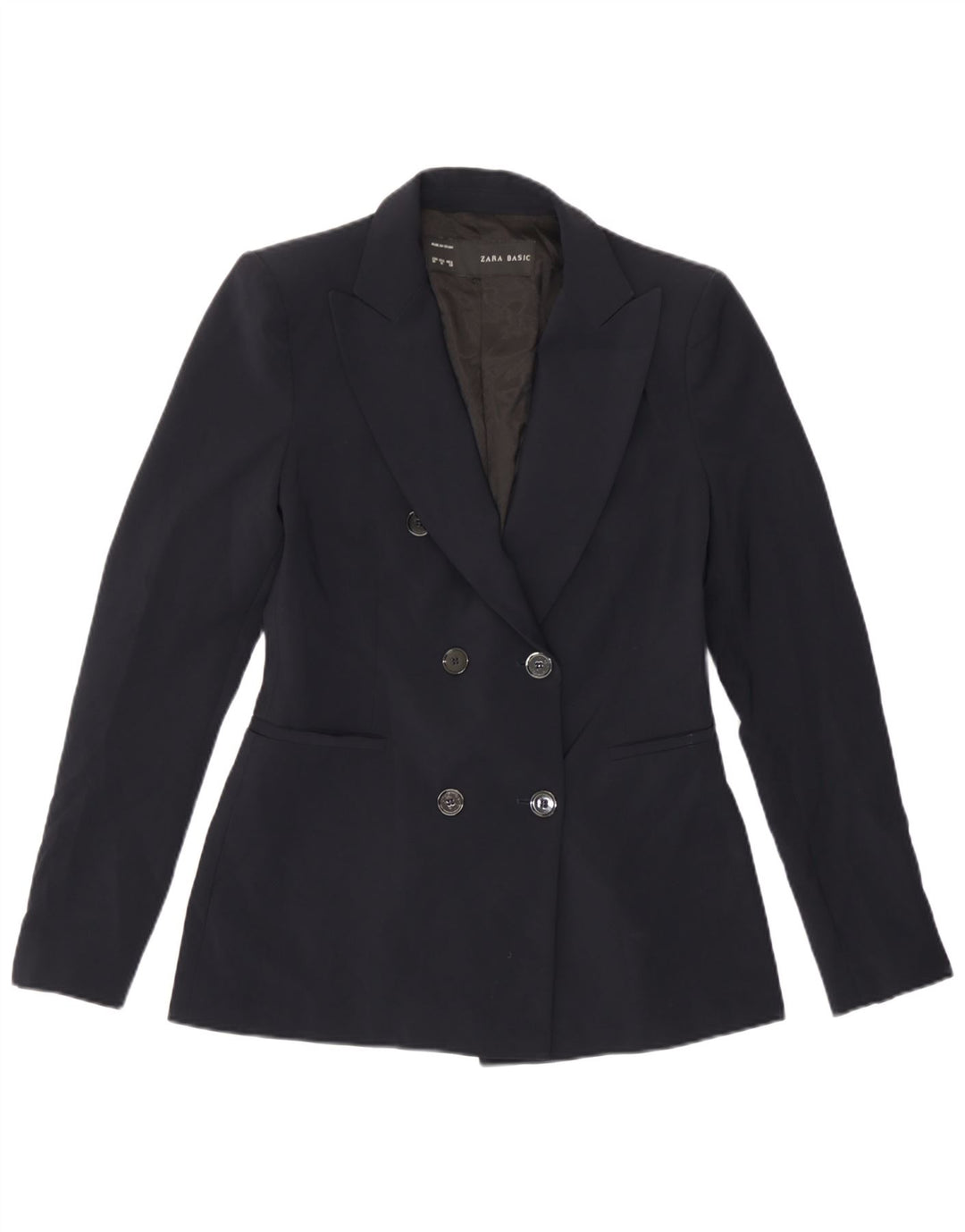 Zara Womens Double Breasted Blazer Jacket UK 12 Medium Navy Blue Polyester