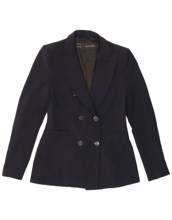 Zara Womens Double Breasted Blazer Jacket UK 12 Medium Navy Blue Polyester