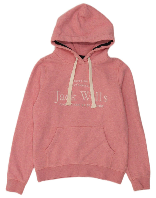 Jack Wills Womens Graphic Hoodie Jumper UK 8 Small Pink Flecked Cotton