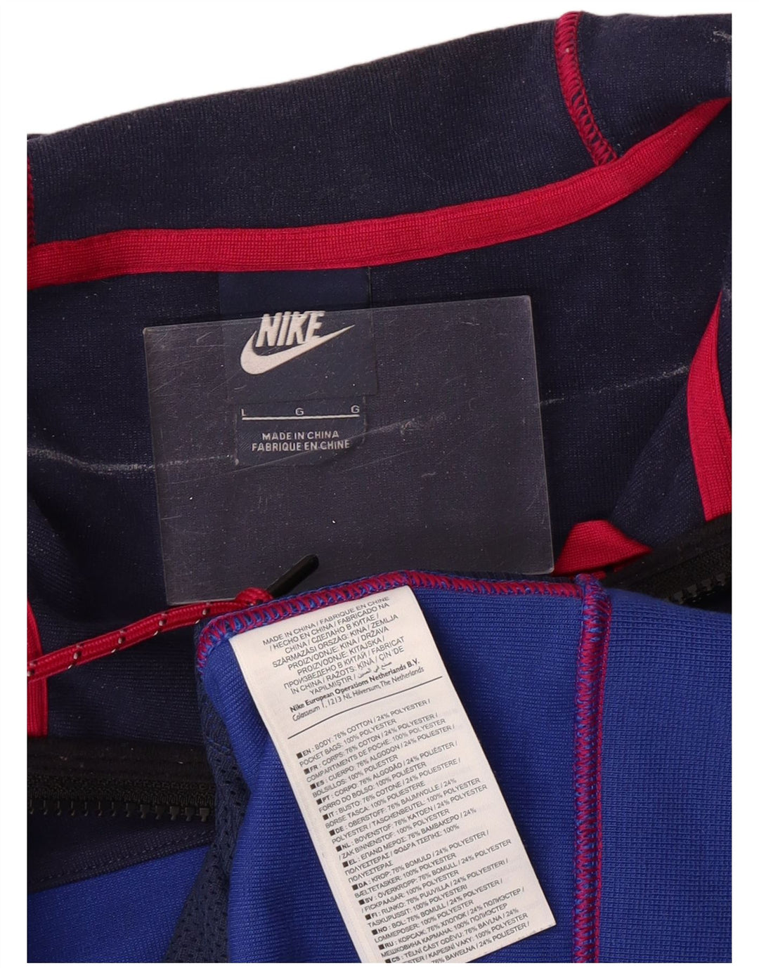 NIKE Mens Zip Hoodie Sweater Large Blue Colourblock Cotton