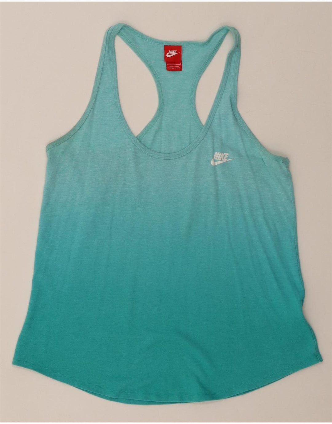 Nike Womens Vest Top UK 14 Large Turquoise Colourblock Cotton