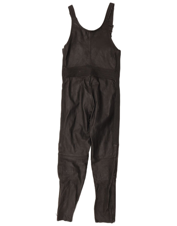 VINTAGE Womens Sleeveless Leather Jumpsuit UK 12 Medium  Black Leather