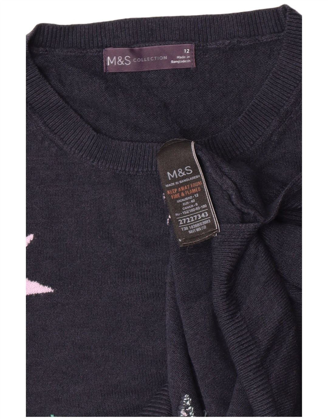Marks & Spencer Womens Crew Neck Jumper Sweater UK 12 Medium Navy Blue