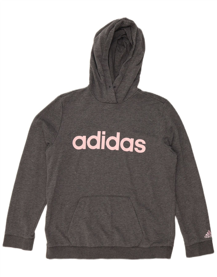 ADIDAS Womens Graphic Hoodie Jumper UK 16/18 Large Grey Polyester