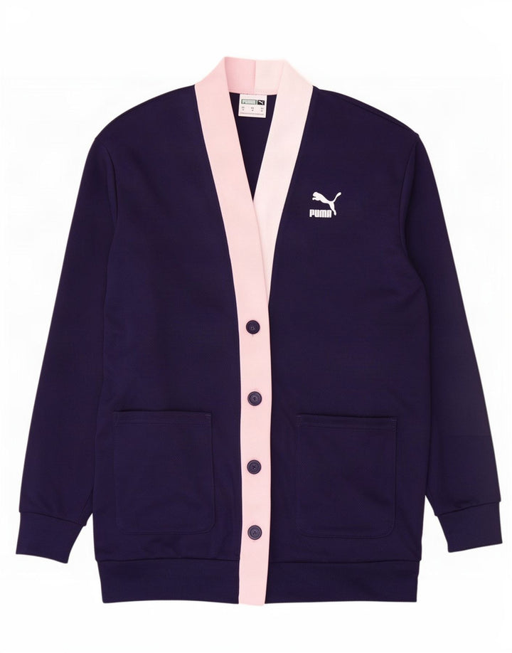 Puma Womens Tracksuit Top Jacket UK 14 Medium Navy Blue Colourblock