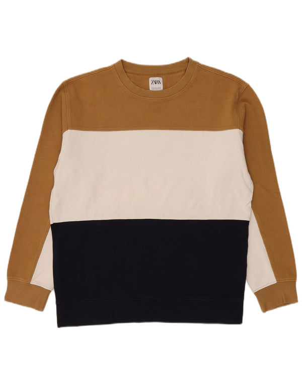 Zara Mens Sweatshirt Jumper Large Multicoloured Colourblock Cotton