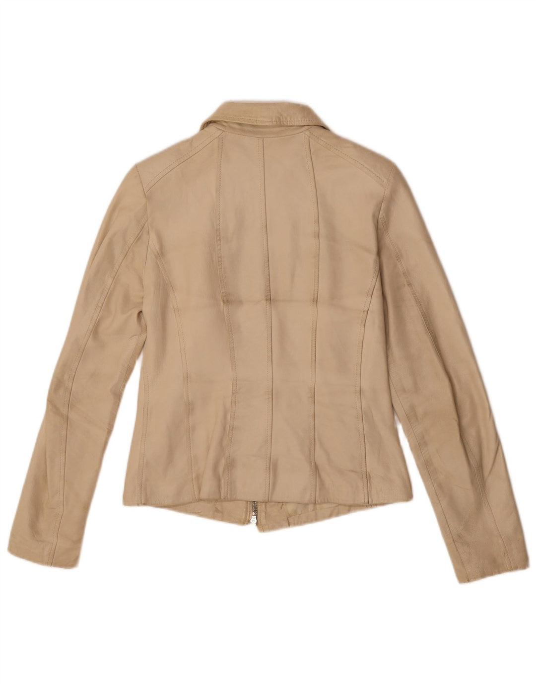 VINTAGE Womens Leather Jacket IT 42 Medium Beige Leather