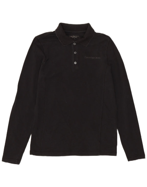 CALVIN KLEIN JEANS Mens Long Sleeve Polo Shirt Small Black Cotton