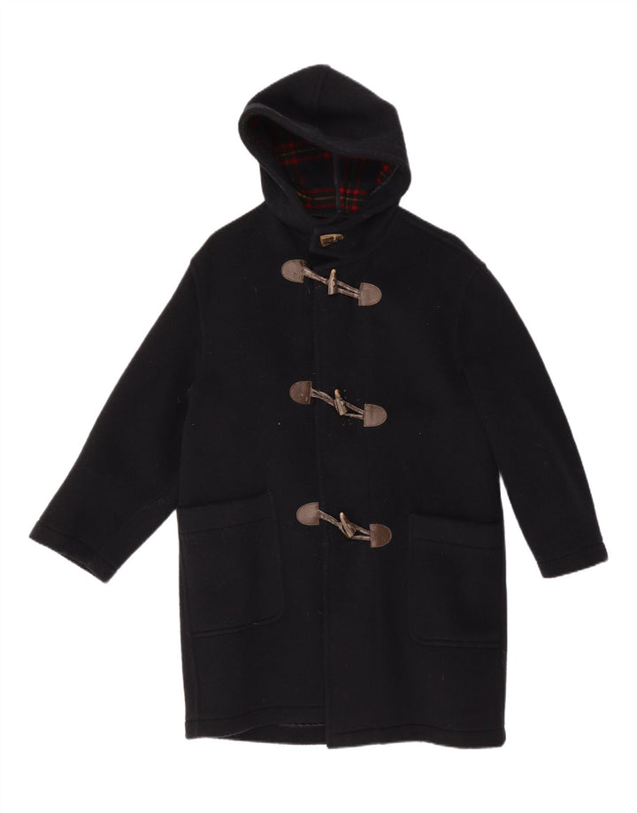 Vintage Mens Hooded Duffle Coat UK 38 Medium Navy Blue Virgin Wool