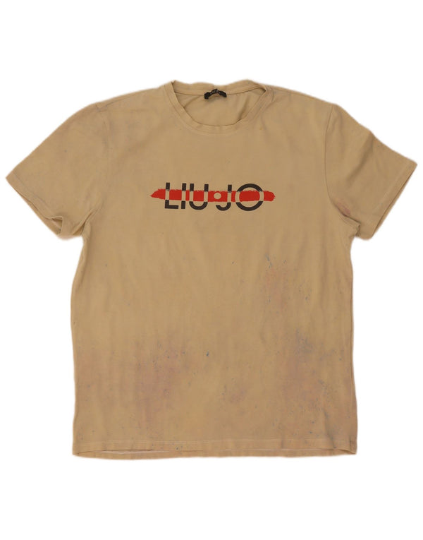 Liu Jo Mens Graphic T-Shirt Top Medium Beige