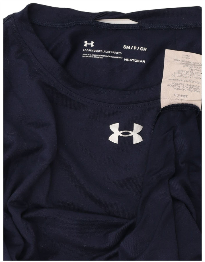 UNDER ARMOUR Mens Heat Gear Top Long Sleeve Small Navy Blue Polyester