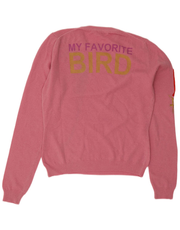 Vintage Womens Graphic Crew Neck Jumper Sweater UK 10 Small Pink Bird