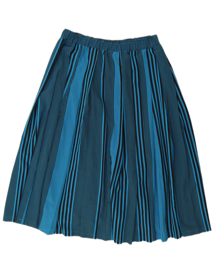 VINTAGE Womens Pleated Skirt IT 44 Medium W32  Blue Striped Polyester