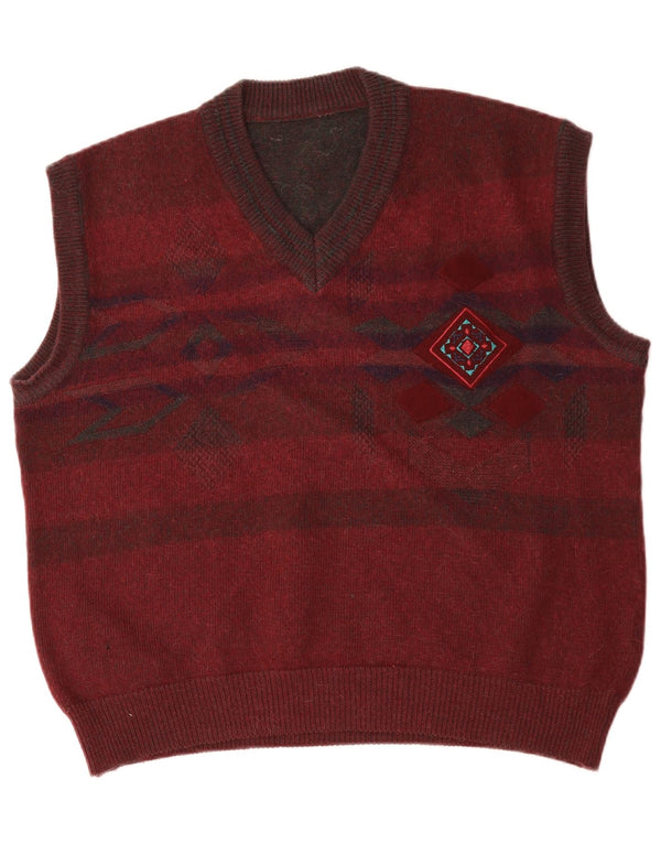 Vintage Mens Vest Tank Top Large Burgundy Striped