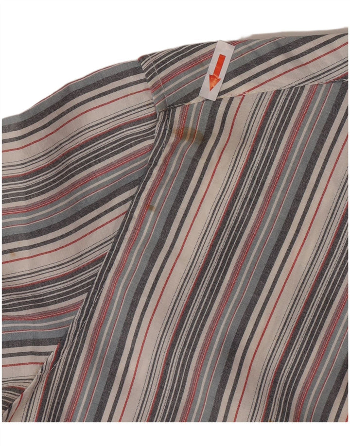 French Connection Mens Short Sleeve Shirt Small Grey Striped Cotton