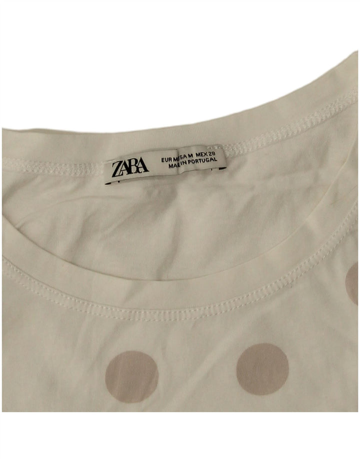 Zara Womens T-Shirt Top UK 14 Medium White Polka Dot