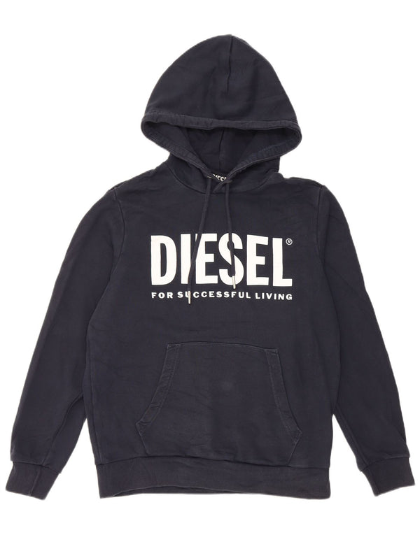 Diesel Mens Graphic Hoodie Jumper Large Navy Blue Cotton