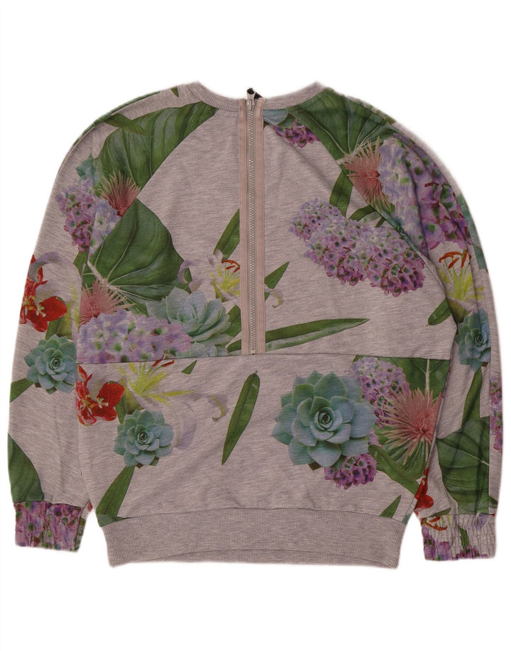 Adidas Womens Graphic Oversized Sweatshirt Jumper UK 12 Medium Grey Floral