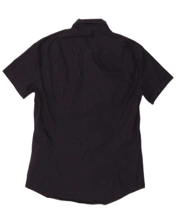 Emporio Armani Mens Short Sleeve Shirt Medium Navy Blue Cotton