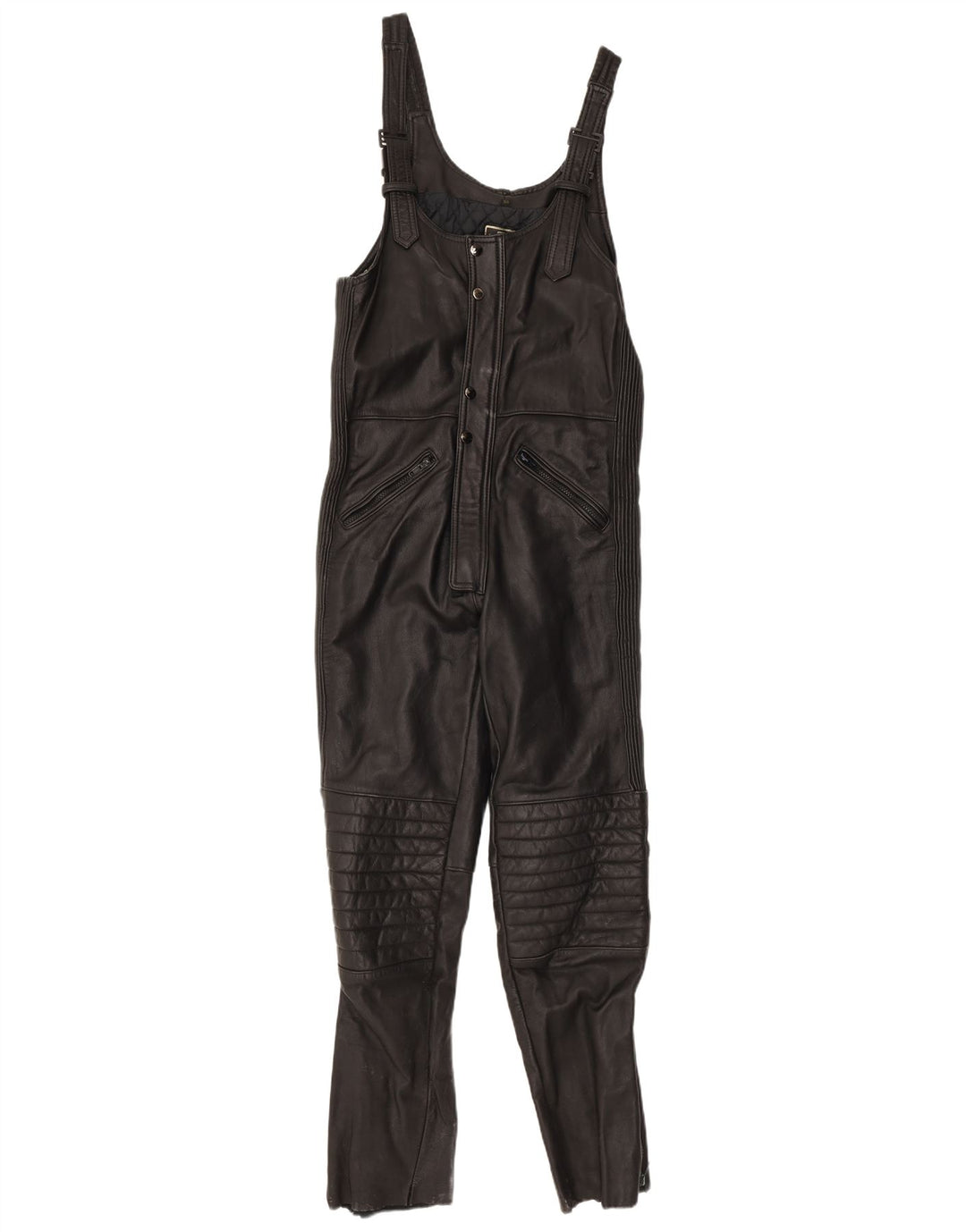 VINTAGE Womens Sleeveless Leather Jumpsuit UK 12 Medium  Black Leather