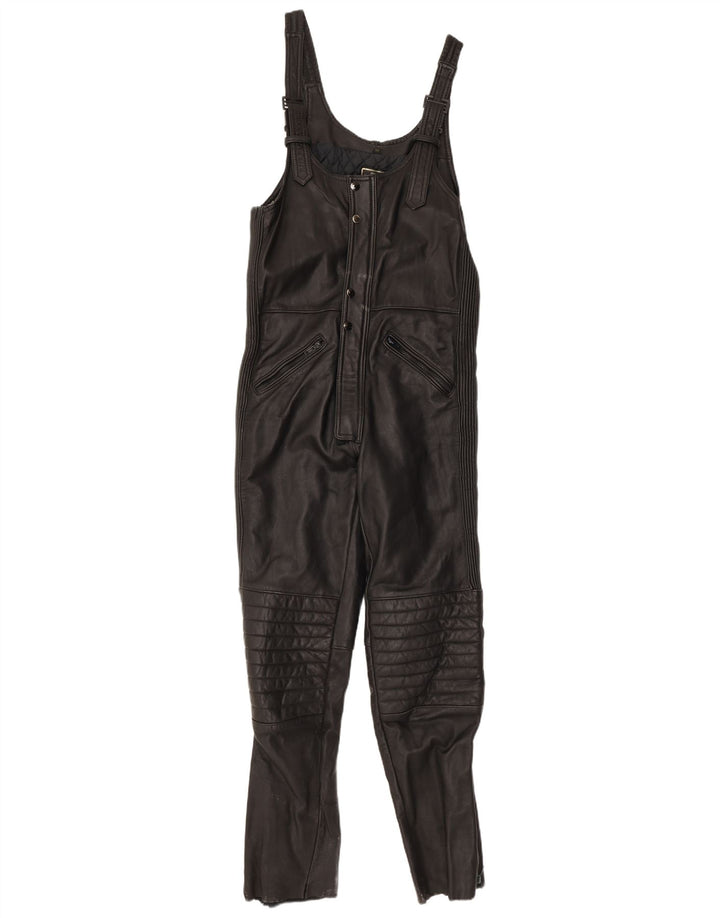VINTAGE Womens Sleeveless Leather Jumpsuit UK 12 Medium  Black Leather