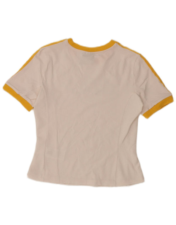 Adidas Womens Crop Graphic T-Shirt Top UK 12/14 Medium White Colourblock