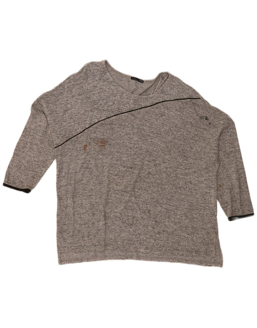 Zara Womens Oversized Top 3/4 Sleeve UK 16 Large Grey Flecked