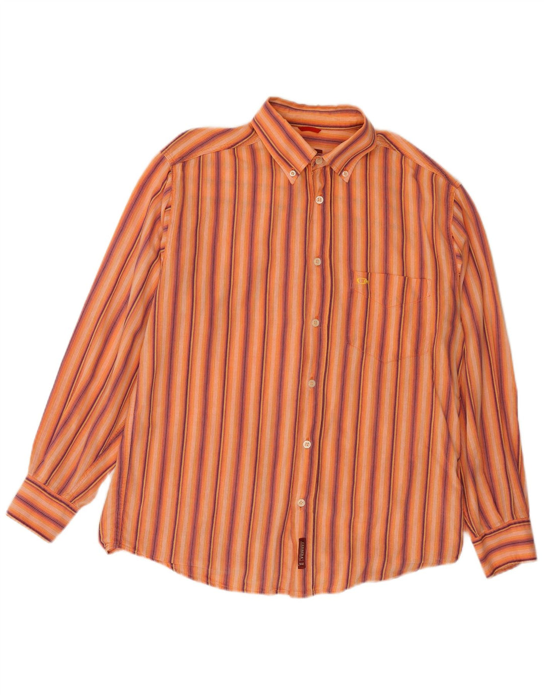 CARRERA Mens Shirt Medium Orange Striped Cotton