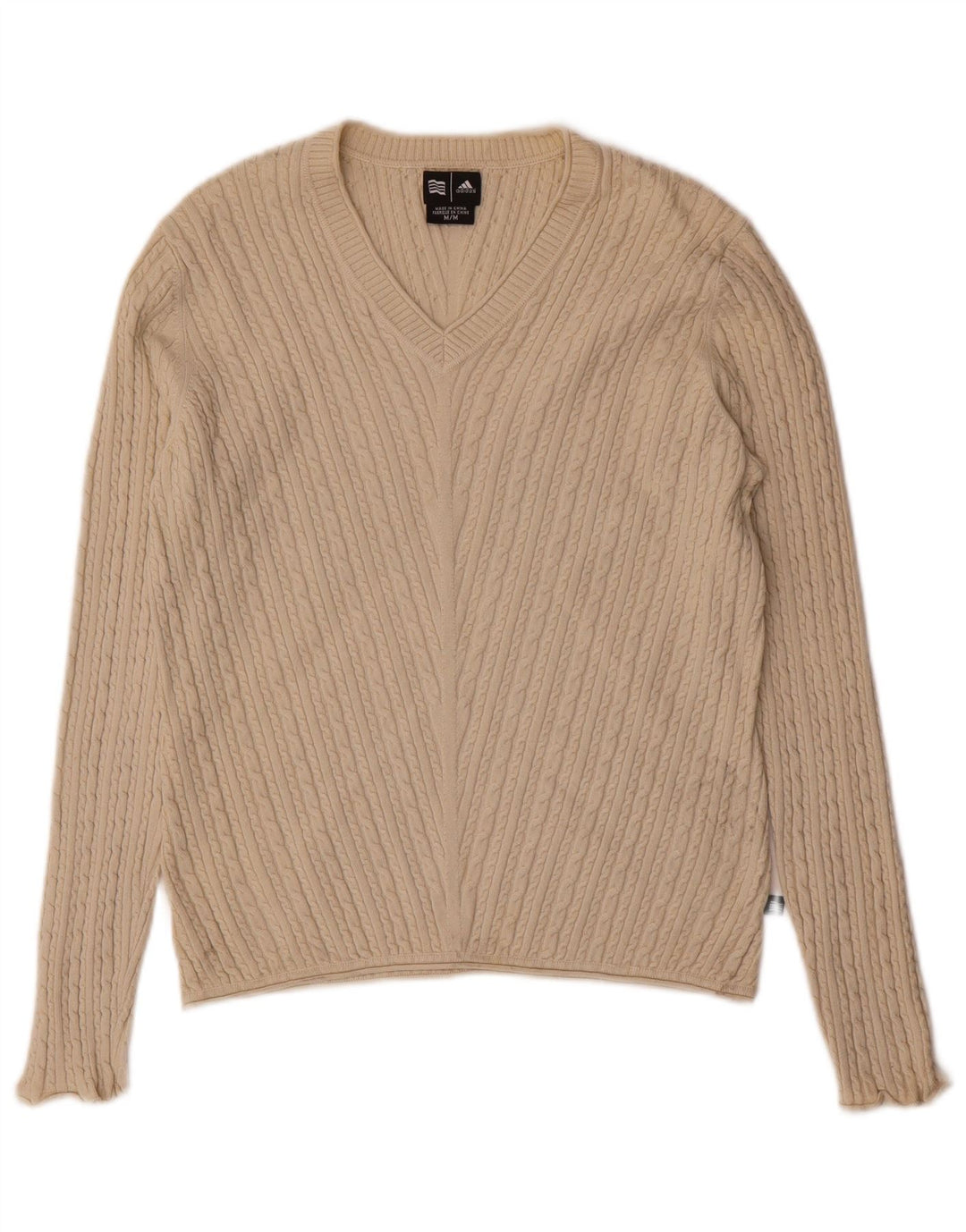 ADIDAS Womens V-Neck Jumper Sweater UK 12 Medium Beige Silk