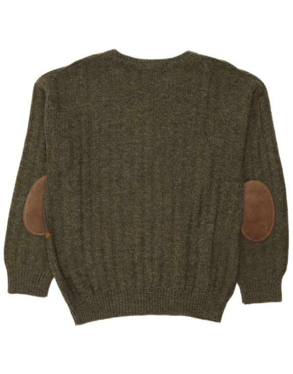 Rodes Mens Crew Neck Jumper Sweater IT 50 Medium Green Striped Acrylic