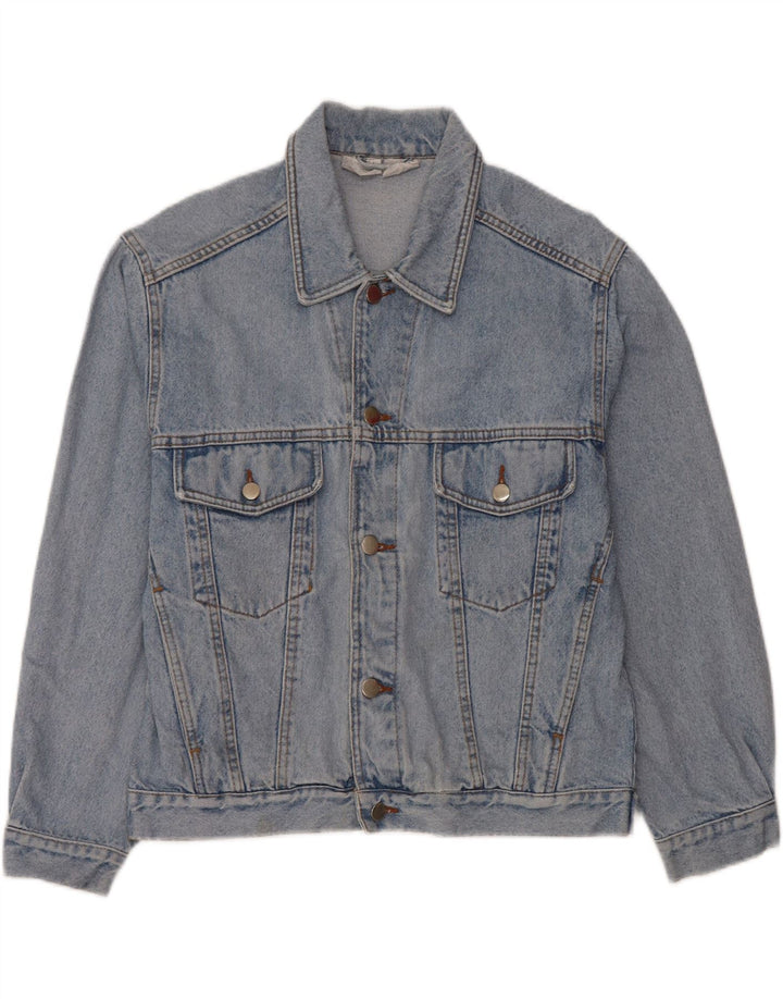 VINTAGE Mens Graphic Denim Jacket UK 36/38 Small Blue Cotton
