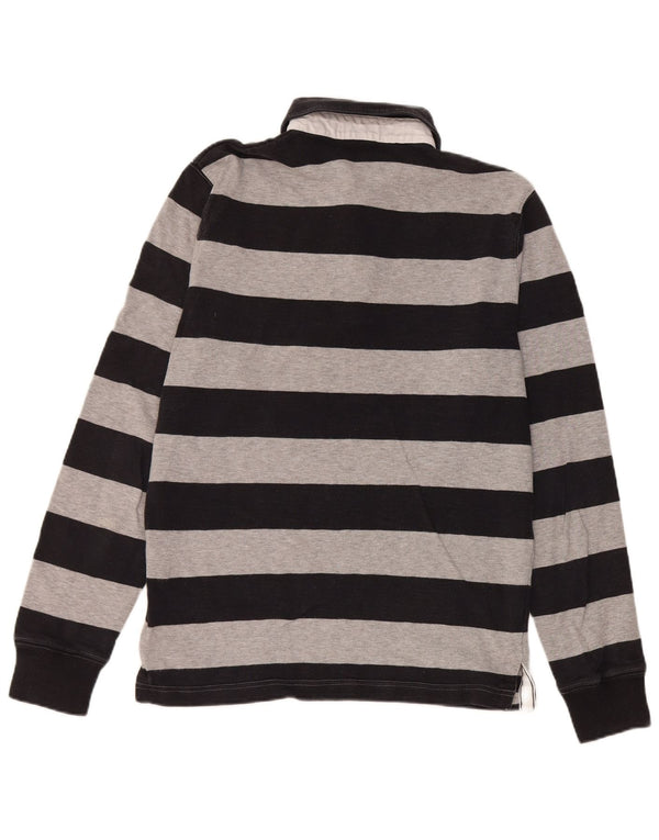 Gant Mens Long Sleeve Rugby Polo Shirt Medium Black Striped Cotton
