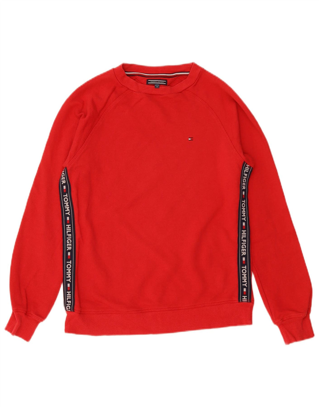 TOMMY HILFIGER Mens Graphic Sweatshirt Jumper XS Red Colourblock Cotton