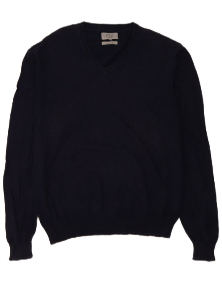 Marks & Spencer Mens Regular Fit V-Neck Jumper Sweater Medium Navy Blue