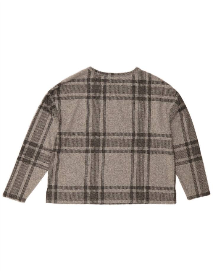 Marks & Spencer Womens Top Long Sleeve UK 14 Large Grey Plaid Polyester