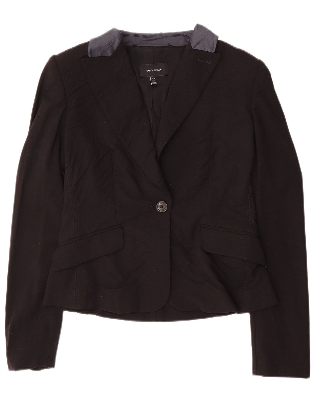 Karen Millen Womens 1 Button Blazer Jacket UK 10 Small Black Wool